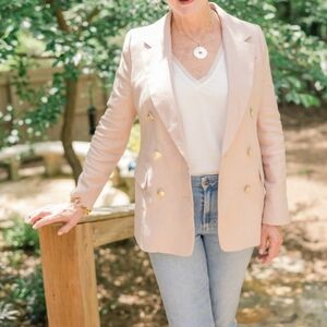 J. Crew Bristol Blazer in Linen Blend, Light Pink, Size 6 Petite